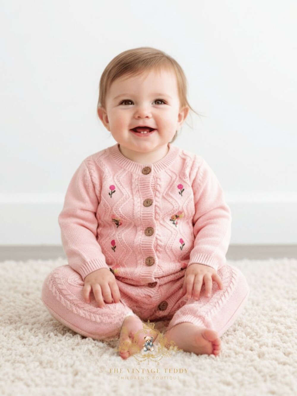 NWT Pretty Girls Knit One-piece Bodysuit Sweater Floral Embroidered Blush 0-3M - Picture 5 of 5